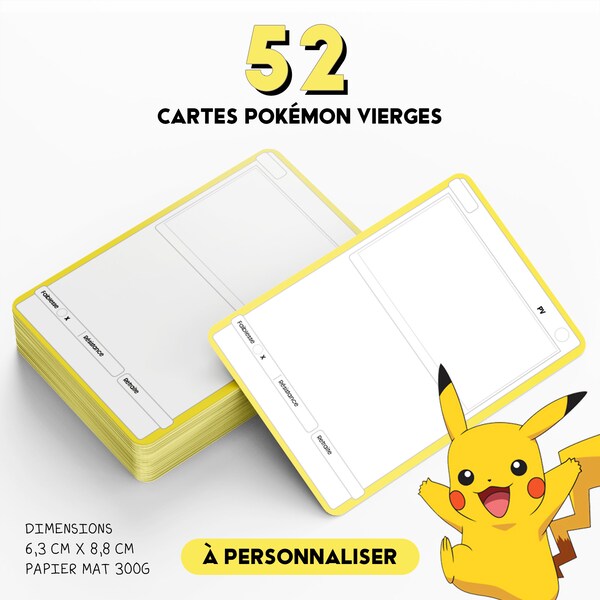 Pokémon | 52 cartes vierges + sa boîte à personnaliser | Crée tes cartes avec tes propres personnages Pokémon