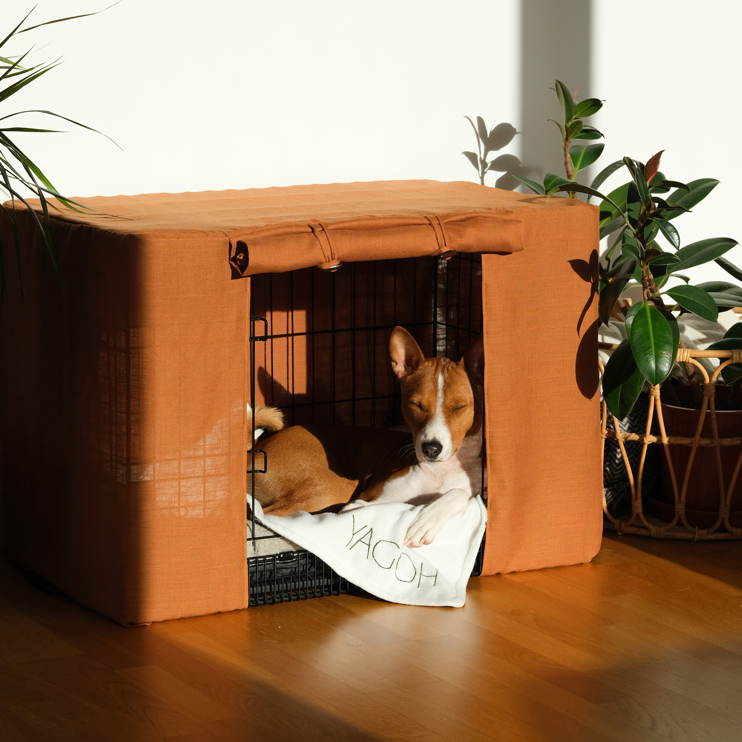 Housse de cage pour chien sur mesure effet laine chevrons neutre -   France