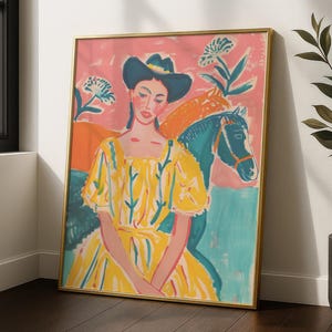Matisse Style Cowgirl Art Print, Colorful Western Wall Decor, Boho Printable Poster, Digital Download