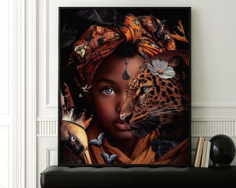 Black Goddess Art Print: Afrocentric Decor, Maximalist Design