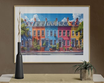 Rainbow row Charleston art Van Gogh Style | Colorful Art | PRINTABLE DOWNLOAD