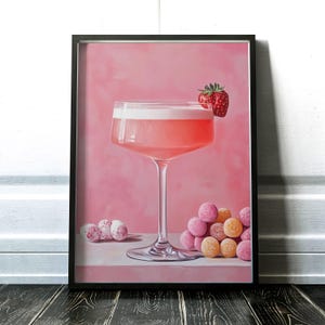 pink lady cocktail Print | Bar Cart Decor Cocktail Poster | Trendy Wall | Minimalist Elegant Sophisticated