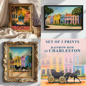 Rainbow row Charleston art | Colorful Art |  Set of 3 PRINTABLE DOWNLOAD