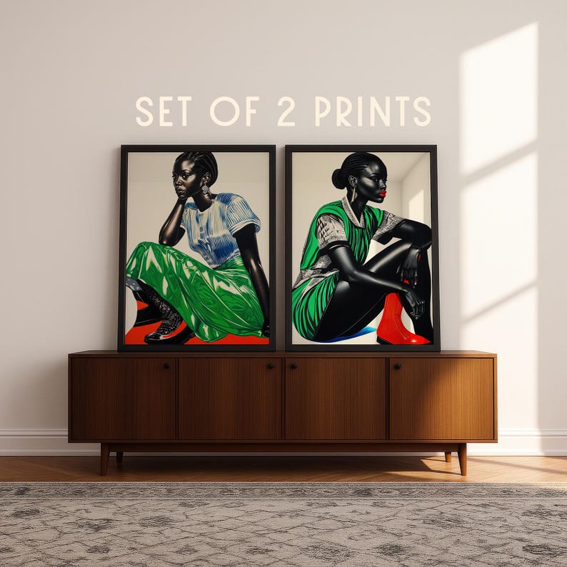 Black Woman Art Print Set | Vintage Afrocentric Wall Decor (digital ...