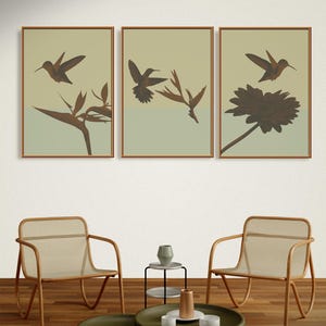 Triptych wall art birds - Japandi 3 panel wall art