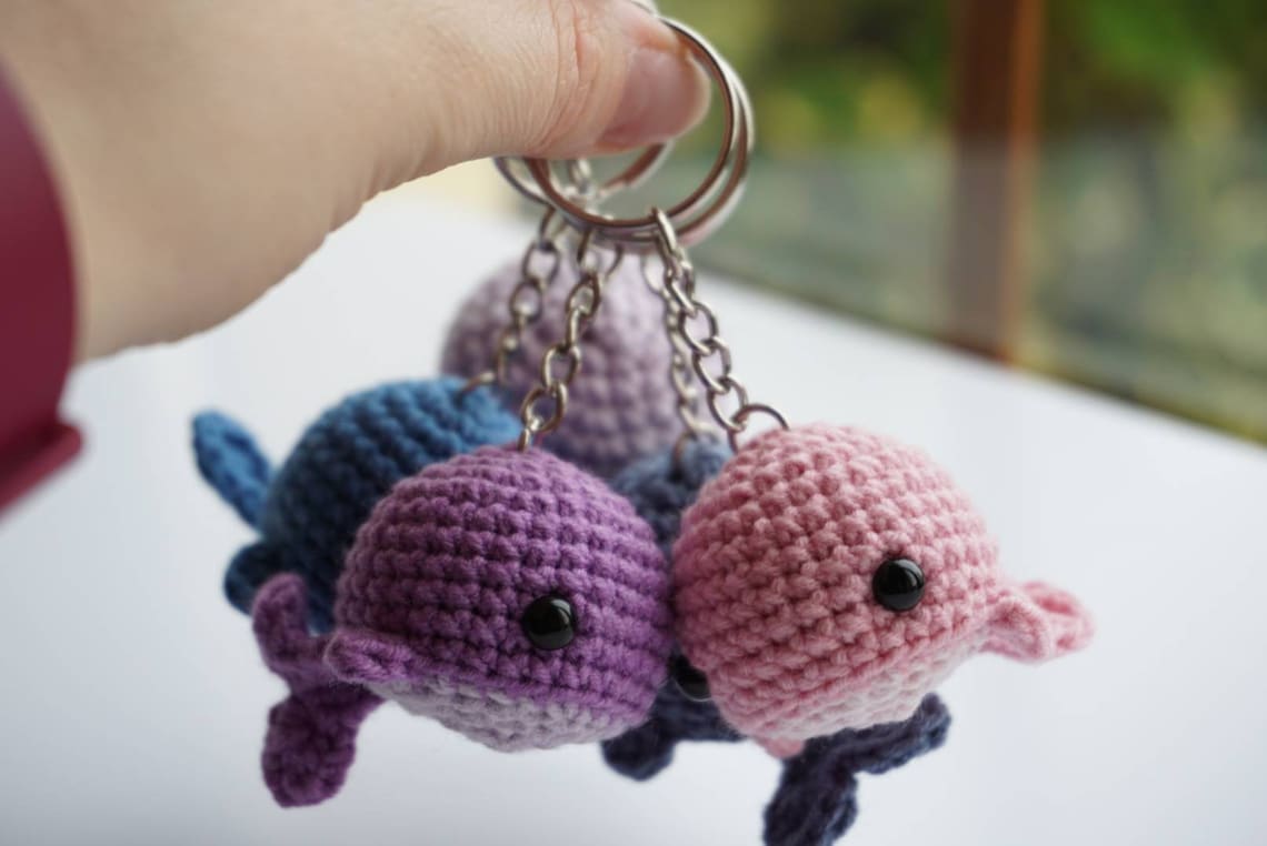 Tiny whale keychain crochet whale bag charm amigurumi charm Etsy