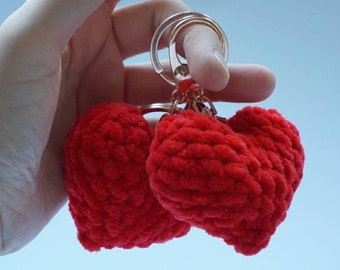 Plush Crochet Heart Keychain, Velvet Crochet Heart Keyring, Valentines Day Gift, Mother's Day Gift Idea, Heart Keyring, Heart Bag Charm