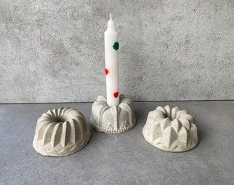 Concrete cake. Set of 3. Kleiner Gugelhupf.  Candle holders, candlesticks