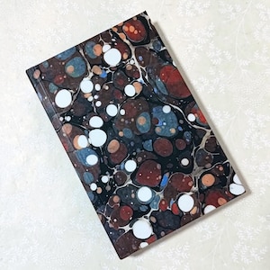 Brown, red, blue stone pattern marble journal, marbled gift, small journal, sketchbook, universe look marble pattern journal, spotty book
