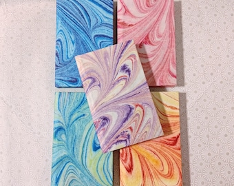 Colourful Suminagashi Marbled Journal Set: Small Sketchbooks, White Paper journals (Set of 5)