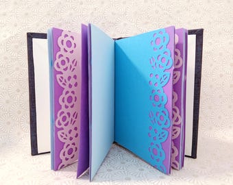 Small Flower Die Cut Journal, Blue & Purple Pages