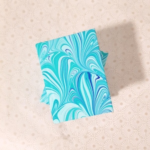 Peacock pattern blue green marbled mini journal with cream paper, Sketchbook, small journal, hand marbled paper cover, visual diary