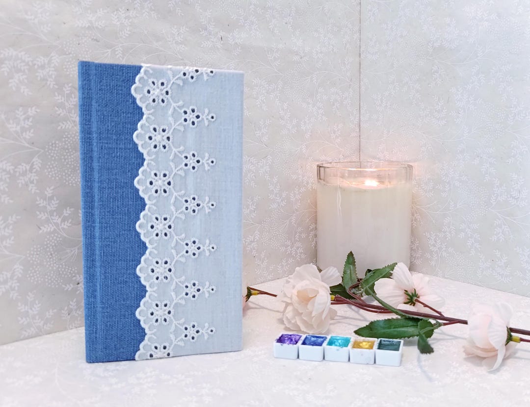 Blue Book Cloth Journal With Cream Lace and Luxurious 150gsm Wild ...