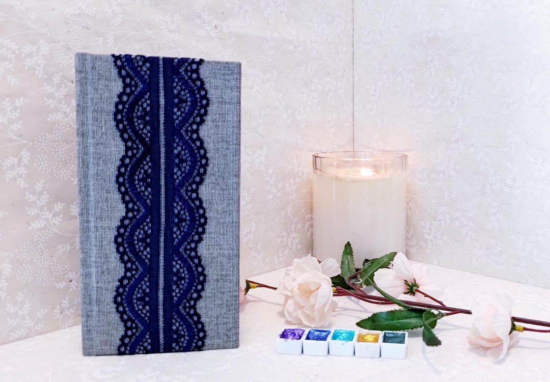 Grey Book Cloth Journal With Navy Lace and Luxurious 150gsm Wild Cotton ...