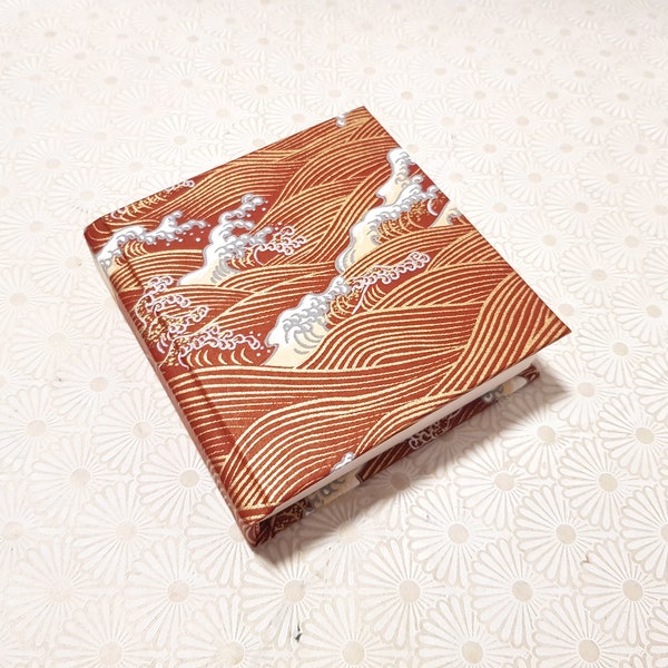 Mini journal with Japanese paper featuring red wave, and with luxurious 150gsm wild cotton paper, Chiyogami paper