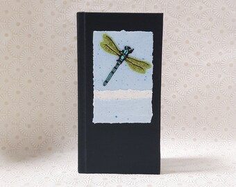 Dragonfly journal with hand painted blue and green stripes