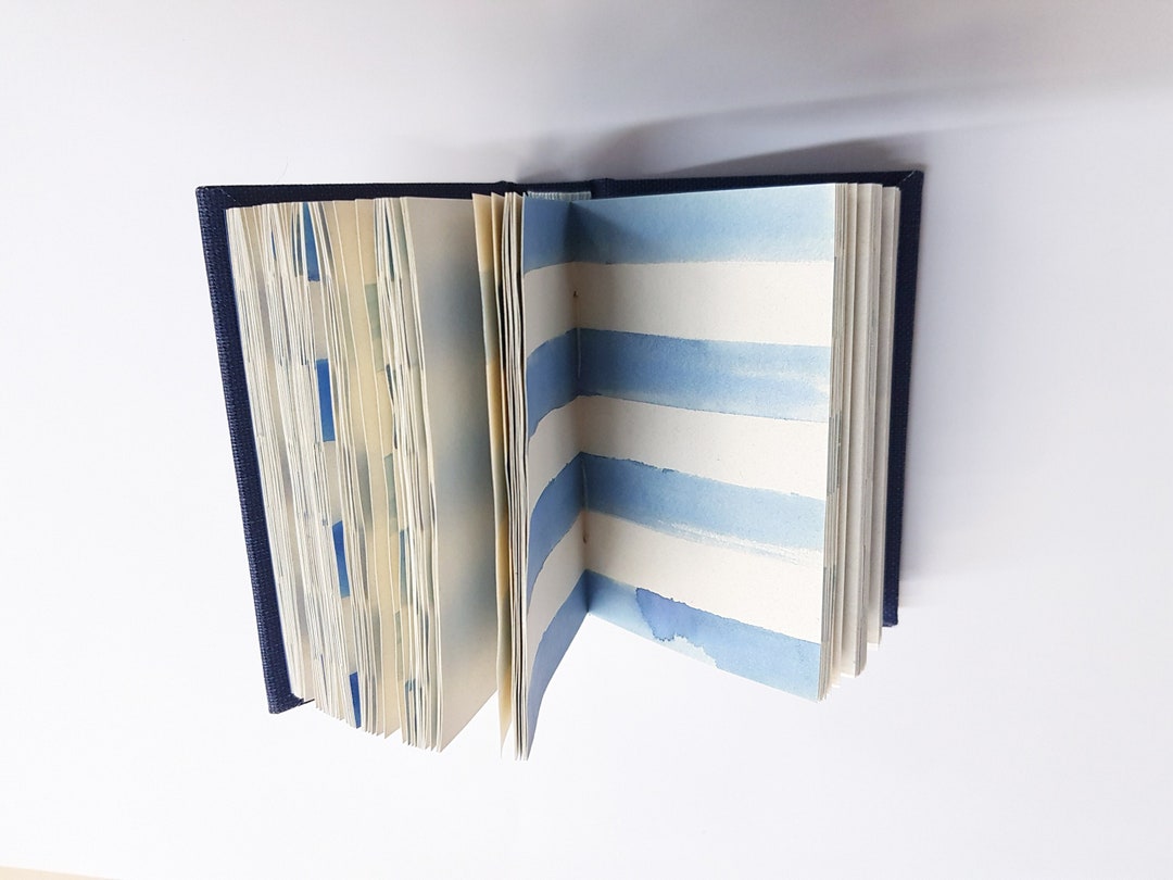 Cute Mini Navy Linen Book Cloth Journal With Hand Painted Etsy