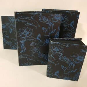 A6 black journal with blue koi & lilies and heavy weight black pages