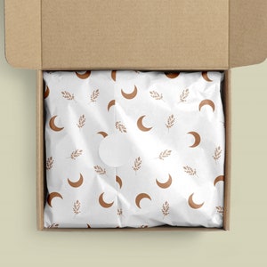 Design carta velina Boho-Carta velina lunare con motivo botanico-Carta da regalo per prodotti esoterici-Cancelleria per il branding-Digitale