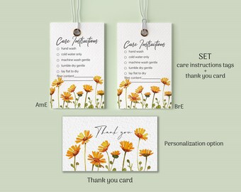 Care instructions tags for handmade knitted crochet items-Thank you card-Washing instructions label craft business-How to wash download tag