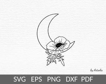 Download Boho Moon Svg Crescent Moon Phase With Floral Mandala Zentangle Pattern Esoteric Yoga Shirt Accessories Girl Lunar Aesthetic Commercial Use Clip Art Art Collectibles