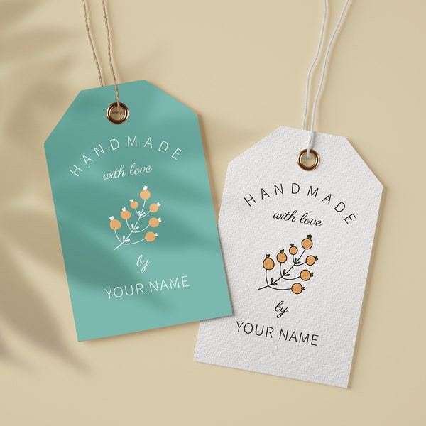 Labels for handmade items-Personalized custom hang tags-Made with love tags for crafters-Cute small business tags-Editable holiday gift tags