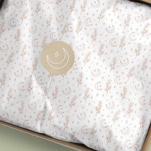 Design boho in carta velina con motivo luna e stelle-Carta velina floreale celeste stampabile-Carta da regalo per candele per affari esoterici