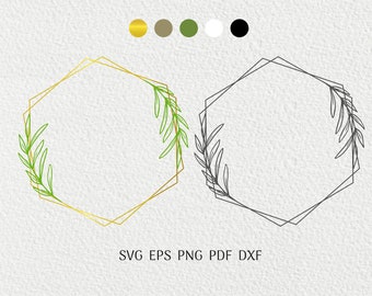 Bio-Rahmen SVG-dekorative Blatt Kranz Svg-Beauty Handwerk Logo Rahmen Design-Mama Sechseck Rahmen Svg-botanische Rahmen Vorlage-kommerzielle Nutzung