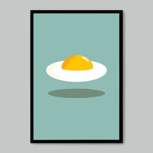 Affiche d’œuf au plat dans un style rétro-vintage midcentury food pop art print pour décor de cuisine-Cartoon food printable digital printable print hand drawn hand drawn