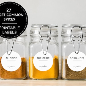 Modern spice labels in clean minimal design-Printable seasoning labels for jars-Kitchen organization supplies-Round 2.5 inch Avery template