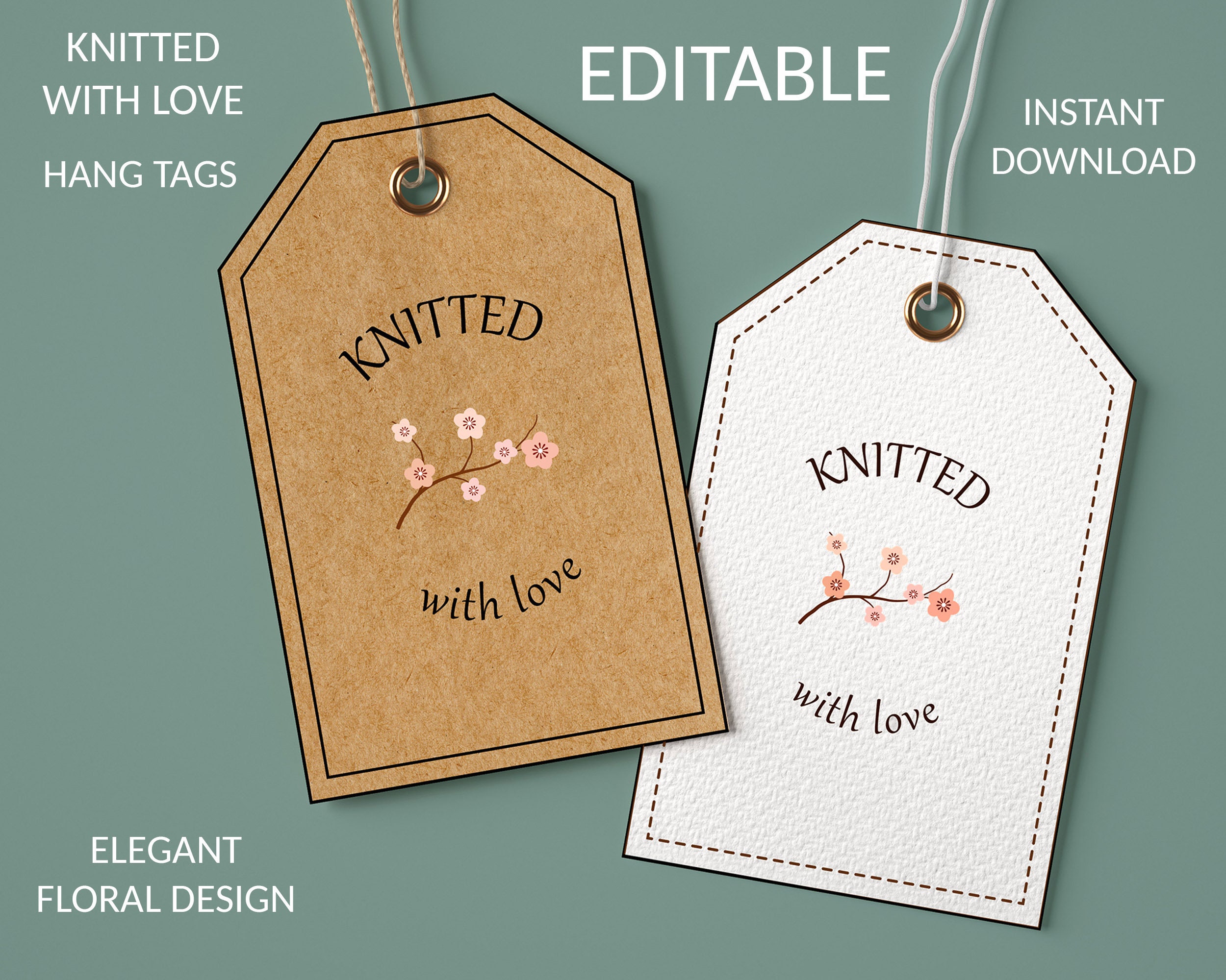 Knit With Love Tags Printable Made With Love Gift Cards Craft Business Tags  for Crochet Product Packaging Knitting Labels for Handmade Items 