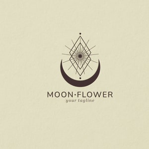 Hekserij logo ontwerp-Maan logo met heilige geometrie elementen-Semi aangepaste yoga logo ontwerp-Astrologie magische logo-Aanpasbare fotografie logo