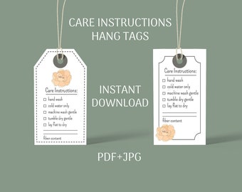 Care instructions tags for hand crafted knit crochet items-Washing instructions labels for makers, small business-How to wash download tags