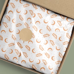 Boho tissue paper design with moon stars branch pattern-Printable floral celestial tissue paper-Candles wrapping paper for esoteric business