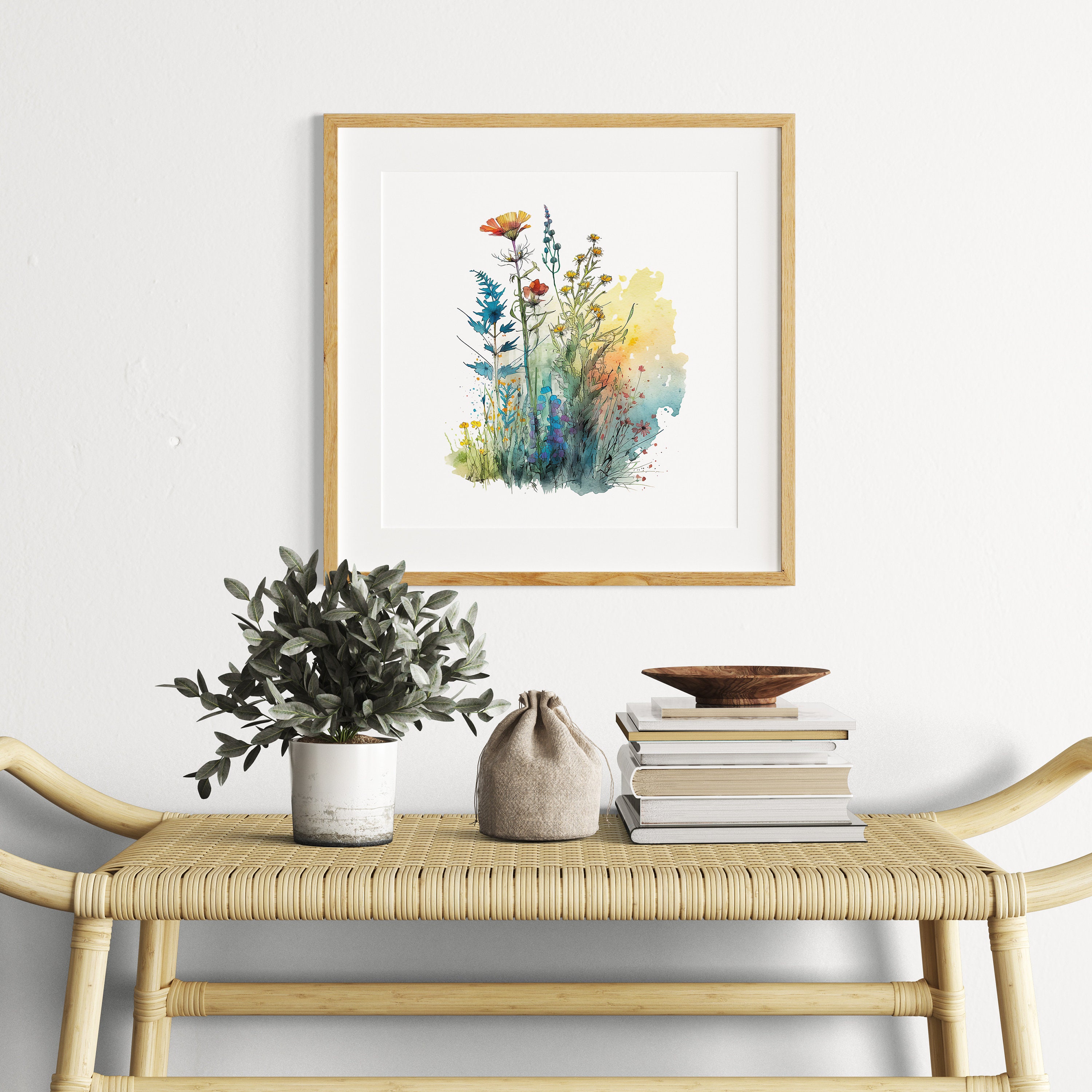 Wildblumen Kunstdruck Auf Leinwand – 4er Set, 20,3 X 25,4 Cm, Aquarell-Design, Minimalistisch