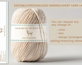 Merino Sheep Wool Editable Label-Custom Sheep Wool Wrap Around Label-Hand Spun Wool Label Template-Printable Wrapper for Natural Fiber Skein