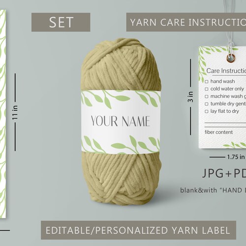 yarn skein wrap labels and care instructions tag set for etsy