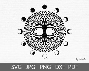 Tree of life svg-Moon phases svg-Boho mandala svg cut file for cricut-Crescent moon-Astrology, Esoteric sacred geometry logo-Commercial use