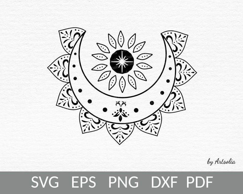 Download Boho Moon Svg Crescent Moon Phase With Floral Mandala Zentangle Pattern Esoteric Yoga Shirt Accessories Girl Lunar Aesthetic Commercial Use Clip Art Art Collectibles