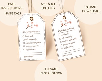 Care instructions tags for handmade knit crochet items-Washing instructions labels for craft business-How to wash download tags-For makers