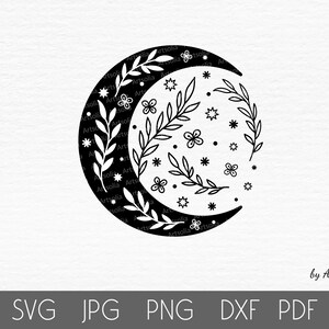 Boho crescent moon svg-Floral moon with celestial pattern svg-Cute moon for nursery kids room decor-Magic moon for t-shirt-Commercial use