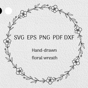 Wildflower couronne florale svg-Botanique oubliez-moi pas clipart-Baby onesie frontière ronde, annonce de naissance-Logo fait main tag-Utilisation commerciale