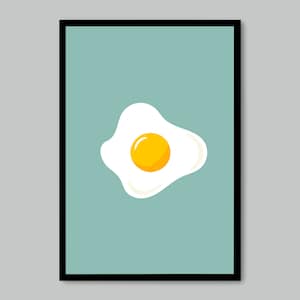 Fried egg kitchen art print, Vintage midcentury retro food poster, Sunny side up egg wall art, Cartoon illustration food print, Gift ideas