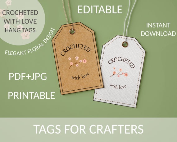 Handmade by Labels, Custom Crochet Tags, Crochet Labels Personalized, Tags  for Handmade Items, Crocheted by, Knit by