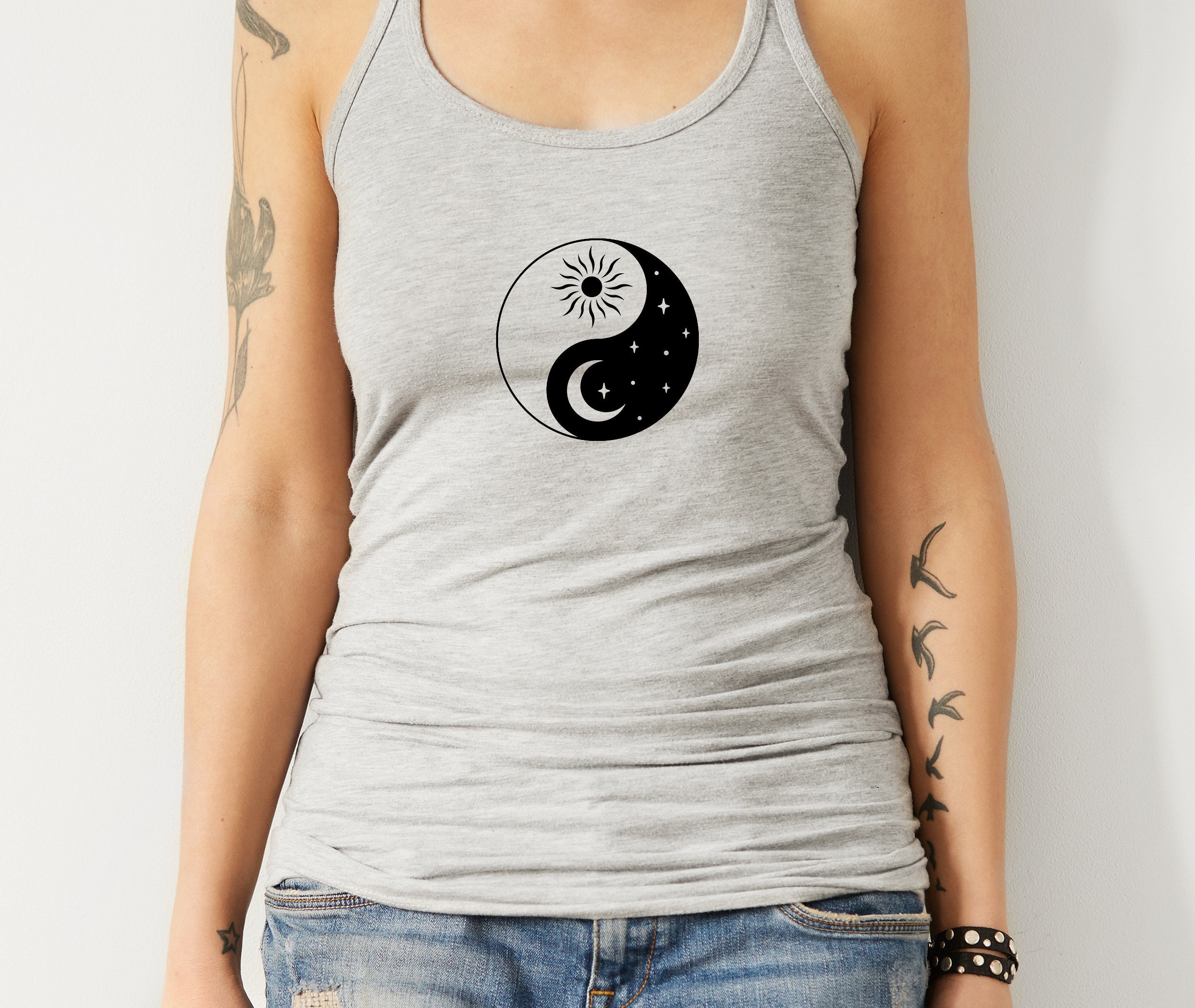＊韓国＊［YIN AND YANG IN HARMONY］Melody half sleeve 3color Yin Yang Svg-moon Sun Svg-boho Celestial Clipart With Ying