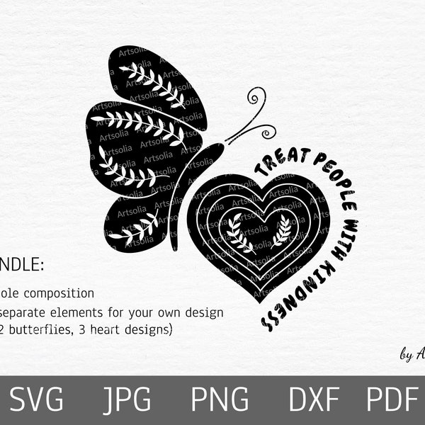 Treat people with kindness butterfly svg bundle-Anti bullying svg-Inspirational motivational svg quote-Positive be kind svg-Commercial use