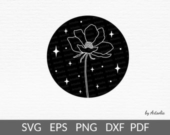 Flower moon svg-Floral full moon with stars svg-Witchy svg-Summer wildflower svg-Women T-shirt design-Layered svg for cricut-Commercial use