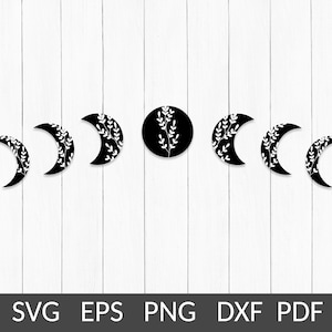 Moon phase svg-Full crescent moon phases svg-Floral summer svg for cricut-Celestial svg png file-Mystic boho moon clipart-Commercial use