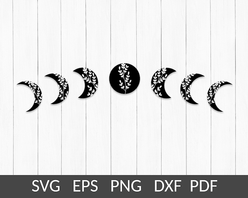 Moon Phase Svg-full Crescent Moon Phases Svg-floral Summer Svg for ...