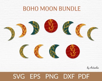 Boho moon phases svg-Crescent floral moon PNG sublimate-Summer svg for women shirts-Wall home decor print-Mystical moon set-Commercial use